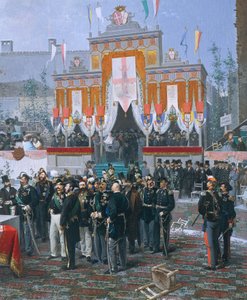 Het leggen van de eerste steen van de Galleria Vittorio Emanuele in Milaan, door Domenico Induno