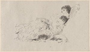 De dochter van de kunstenaar Eleonora liggend op een chaise-longue door Domenico Morelli