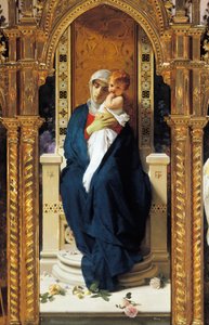Drieluik van Madonna van Rozen, door Domenico Morelli (1823-1901), (detail), Kapel van Sint-Augustinus, Kasteel van Corigliano Calabro, Calabrië, Italië