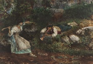 Een Italiaanse Contadina verleid door een Herder door Domenico Pennacchini