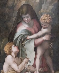 Madonna en Kind met de Jonge Sint Jan, Domenico Puligo door Domenico Puligo