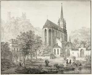 Collegiale Kerk van Onze-Lieve-Vrouw, met Kasteel Schoenberg in Oberwesel aan de Rijn door Domenico Quaglio