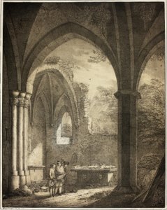 Ruïne van de Kerk van Onze Lieve Vrouw met de Grafstenen van Genevieve en de Paltsgraaf Siegfried in de Moezelvallei bij Andernach, uit Collectie van Gedenkwaardige Middeleeuwse Gebouwen in Duitsland door Domenico Quaglio