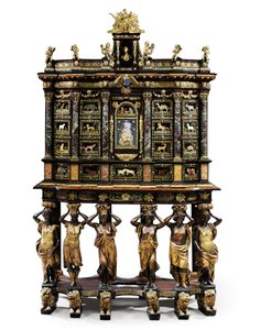 Louis XIV kabinet-op-stand (verguld brons, pietra dura, schildpad, es, gezwart & gedeeltelijk verguld) door Domenico and Gobelins workshop (attr. to) Cucci