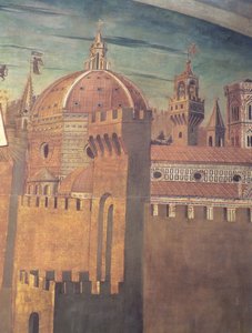 Detail van de kathedraal van Florence, uit een fresco van Dante met de Divinia Commedia in het noordelijke gangpad, 1465 (fresco)