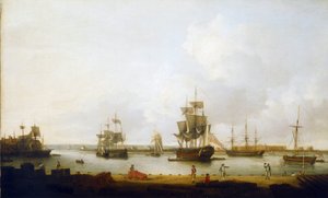 Oorlogsschepen bij de kanonnenkade in Portsmouth (Engeland)