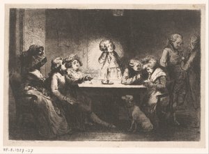 Gezelschap rond een tafel bij kaarslicht door Dominique Vivant Denon (baron)