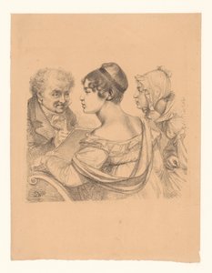 Zelfportret van de kunstenaar met twee jonge vrouwen als modellen door Dominique Vivant Denon (baron)