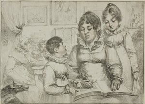 Familiegroep (Vrouw leest voor aan twee kinderen) door Dominique Vivant Denon