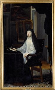 Portret van koningin Maria Anna van Oostenrijk in weduwe (1634 - 1696). Schilderij door Juan Carreño De Miranda (1614-1685)