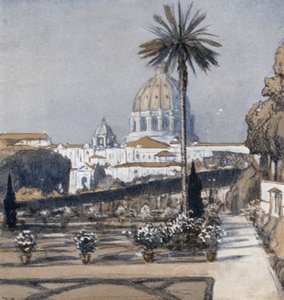 De Vaticaanse Tuinen (kleur litho)