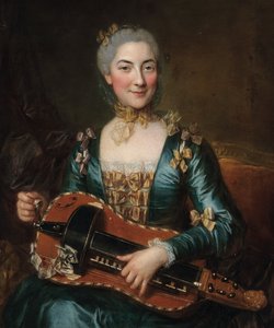 Portret van een Dame die een Draailier Speelt door Donat Nonotte