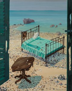 Het bed op het strand