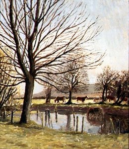 Vee bij een vijver door Dora Carrington