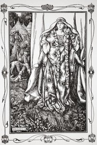 Bij de deur van een... stond een dame, 1905 door Dora Curtis