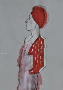 Vrouw met rode tulband door Doris Schmitz