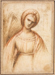 Dame in een landschap recto, buste-lengte profiel van een oude vrouw verso, ca. 1521 door Dosso Dossi