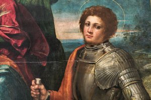 Madonna met het Kind Jezus en Sint-Sebastiaan en Sint-Joris (detail) door Dosso Dossi