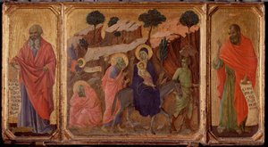 Leven van Christus: Vlucht naar Egypte met de profeten Jeremia en Hosea door Duccio di Buoninsegna