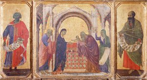 Salomo, presentatie in de Tempel en de Profeet Maleachi (detail) door Duccio di Buoninsegna