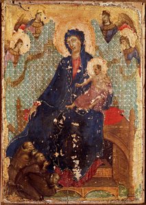 De Madonna van de Franciscanen of Madonna met kind en Franciscaanse monniken en engelen. Tempera op hout door Duccio di Buoninsegna (1255-1318/9) 1300 Siena, Pinacoteca nazionale