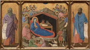 De geboorte van Christus met de profeten Jesaja en Ezechiël