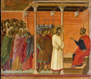 De tweede ondervraging van Christus door Pontius Pilatus - Achterkant van het Maesta altaarstuk