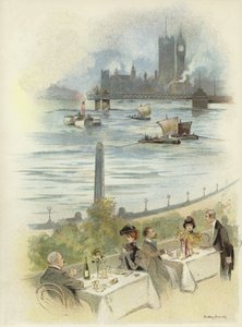Lunch op terras met uitzicht op de Theems door Dudley Hardy