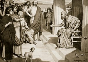 Socrates spreekt de Atheners toe, illustratie uit 