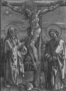 Christus aan het Kruis met de Maagd en Sint Jan, 1500-1550 door Dürer School.