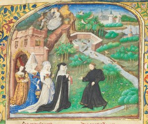 Pagina uit "La Belle Dame Sans Merci" door Alain Chartier, Parijs, begin 15e eeuw