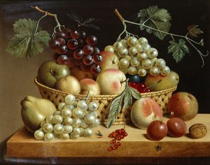 Een Mand met Druiven, Appels, Perziken en ander Fruit op een Richel, 1833