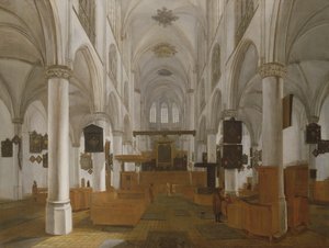 Een interieur van de kerk van St. Gertrud in Bergen Op Zoom, ca. 1650