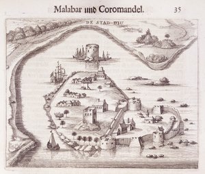 Nederlands fort aan de kust van Malabar, Oost-Indië door Dutch School