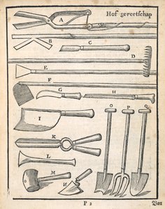 Tuingereedschap, uit De Nederlandse Tuinman door Johann van der Groen, gepubliceerd in 1699