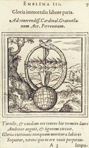 Gloria immortalis labore parta, illustratie uit Emblemata door Hadrianus Junius, uitgegeven door Christophe Plantin, Antwerpen, 1565 door Dutch School