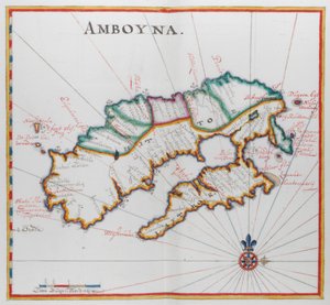 Kaart van Ambon, eiland in de Indische Oceaan door Dutch School