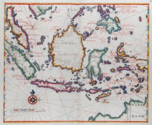 Kaart die Borneo, Celebes (Sulawesi), Java en andere Indonesische eilanden toont. door Dutch School