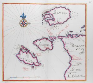 Kaart van een deel van het eiland Ceram (Seram) en Bonoa (Pulau Boano) en Pulau Kelang en Pulau Manipa door Dutch School