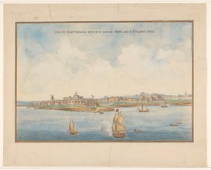 Nieuw Amsterdam en Manhattan, ca. 1660 door Dutch School
