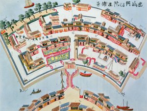 Plan van de Nederlandse fabriek op het eiland Desima bij Nagasaki, uit Illustrations of Japan door Isaac Titsingh (ca. 1740-1812), gepubliceerd Londen, 1822 door Dutch School