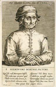 Portret van Hieronymus Bosch (ca.1450-1516) plaat 3 uit een serie portretten van kunstenaars, gegraveerd door Theodor Galle (1571-1633) door Dutch School