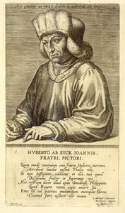 Portret van Hubert van Eyck (1366-1426) plaat 1 uit een serie portretten van kunstenaars, gegraveerd door Theodor Galle (1571-1633) door Dutch School