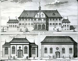 Portugese kerk en stadhuis in Batavia, 19e eeuw door Dutch School