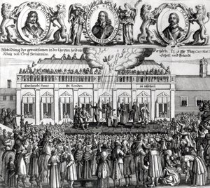 De onthoofding van koning Karel I (1600-49) 1649 (gravure) door Dutch School
