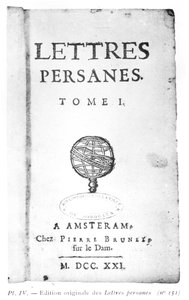 Titelpagina van Les Lettres Persanes door Charles de Montesquieu (1689-1755) 1721 door Dutch School