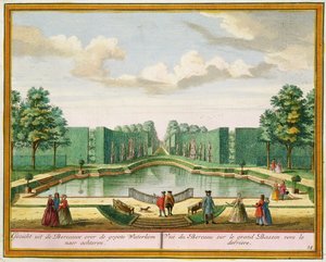 Uitzicht vanaf de prieel over het grote meer, uit Het Zegenpralent Kennemerlant, door Hendrick de Leth en Matthias Brouerius Van Nidek, gepubliceerd ca. 1700-1730