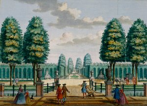 Uitzicht vanaf het huis naar de voordeur, Meerestein, uit Het Zeganpralent Kennemerlant door Hendrick de Leth en Matthias Brouerius Van Nidek, gepubliceerd ca. 1700-1730