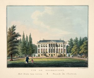 Vue de Broekhuisen. Het Huis van voren. Façade du Chateau door Dutch School