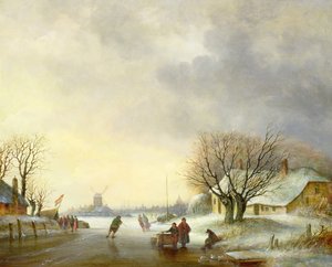 Winterscène met een windmolen